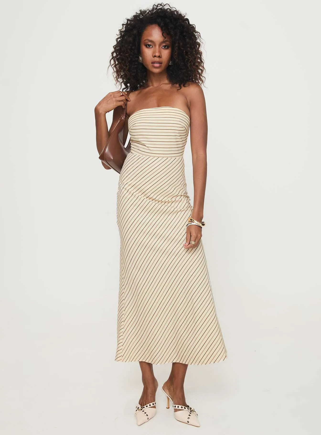 Chrysa Strapless Maxi Dress Beige Leather Soft