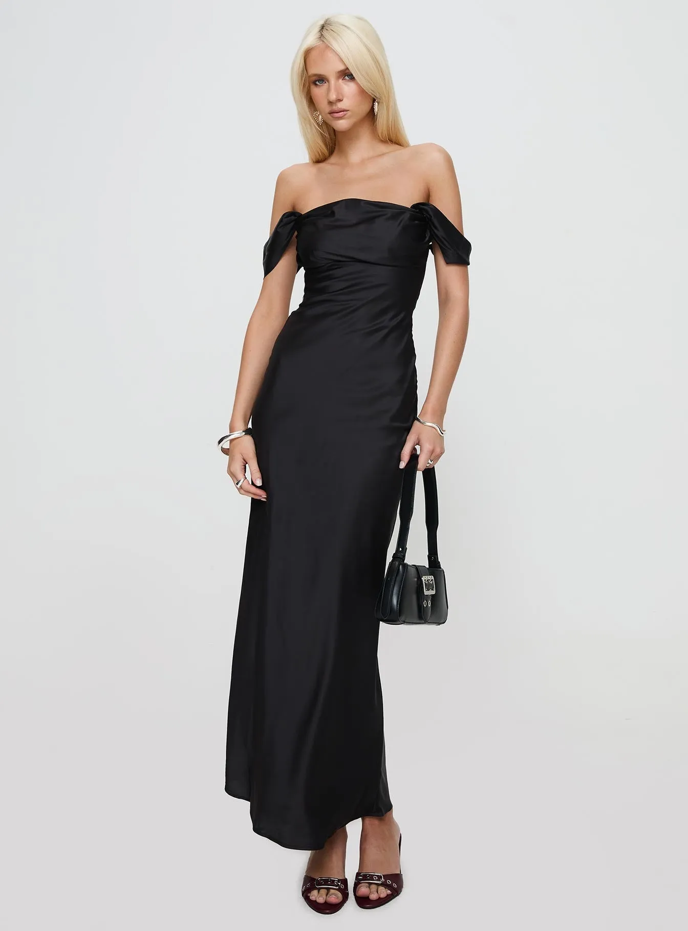 wrap waist Azura Off The Shoulder Maxi Dress Black