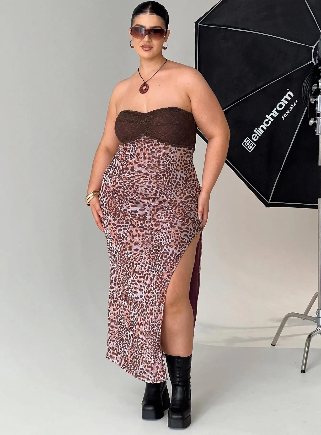 Raidein Strapless Maxi Dress Leopard Curve Sun Bay