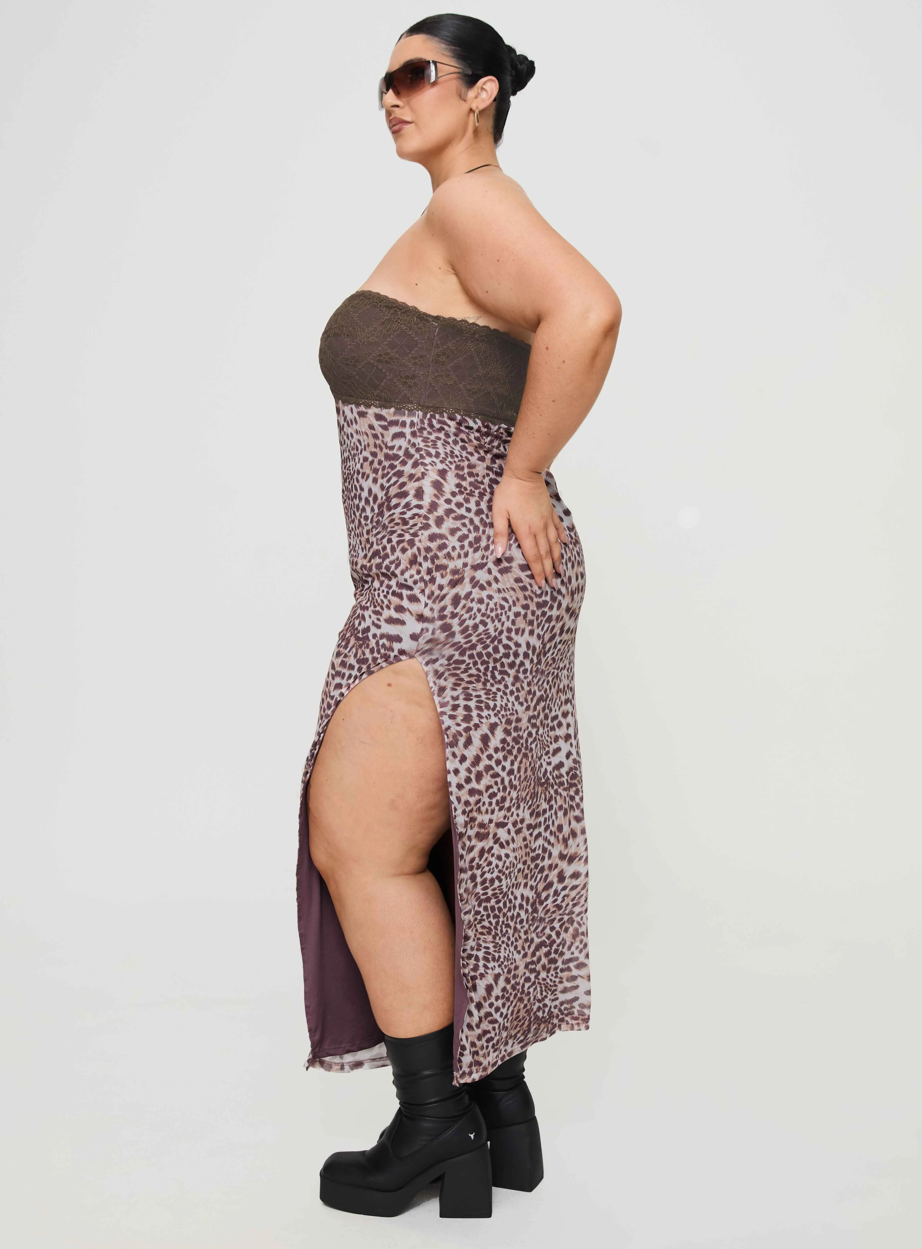 Raidein Strapless Maxi Dress Leopard Curve Lantern Glow