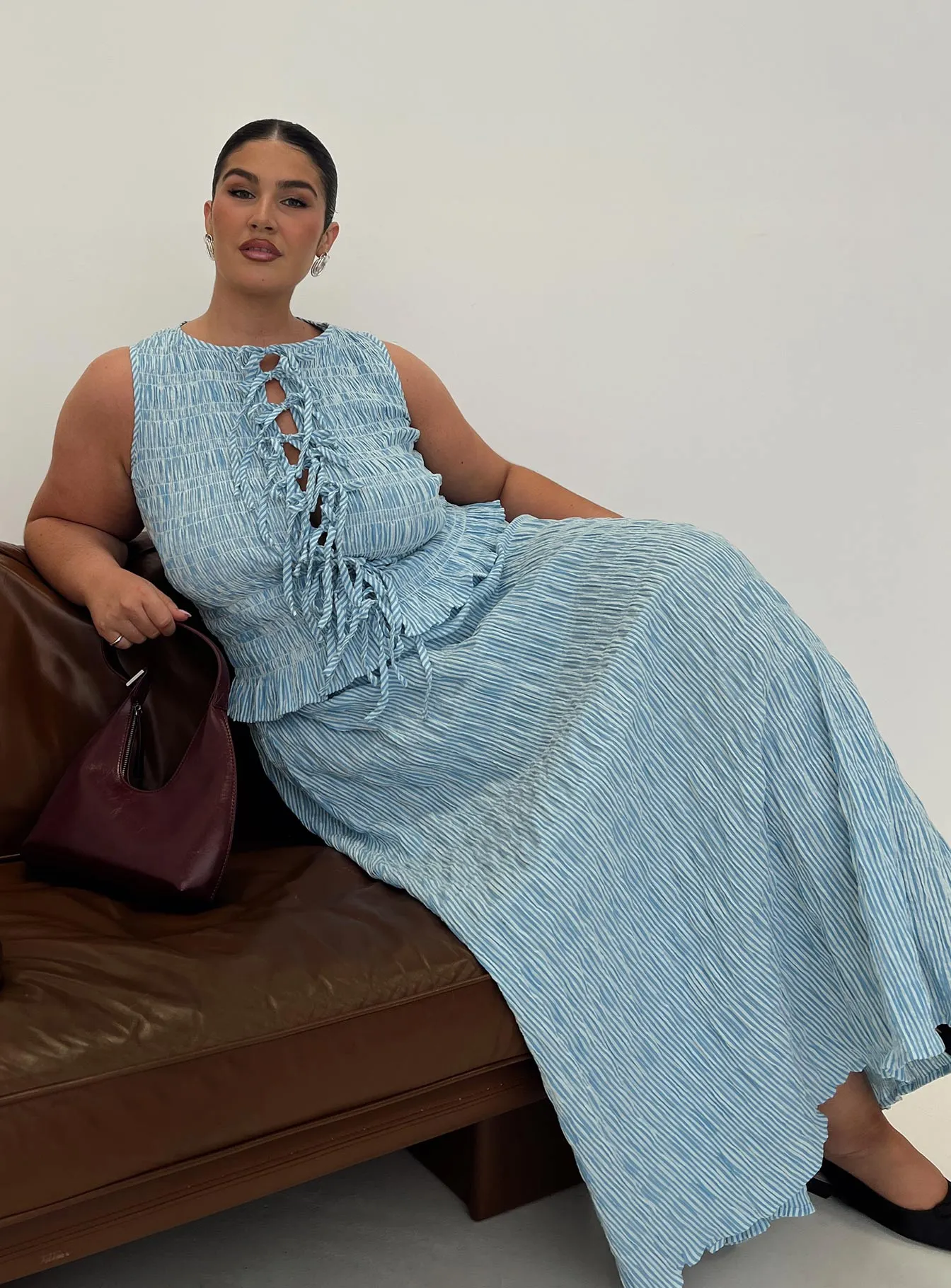 Mist Path This maxi dress is designed to be worn season after season due to its timeless appeal Songbird Shirred Maxi Dress Blue Curve