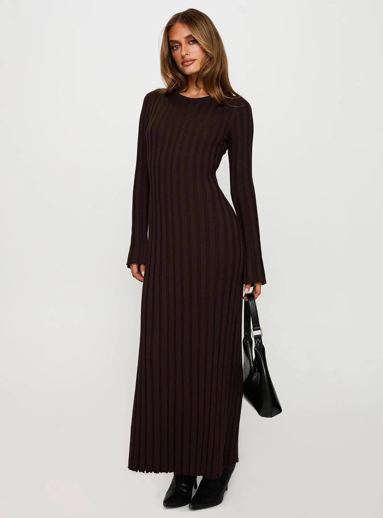 Vespa Long Sleeve Maxi Dress Brown Dye Glow