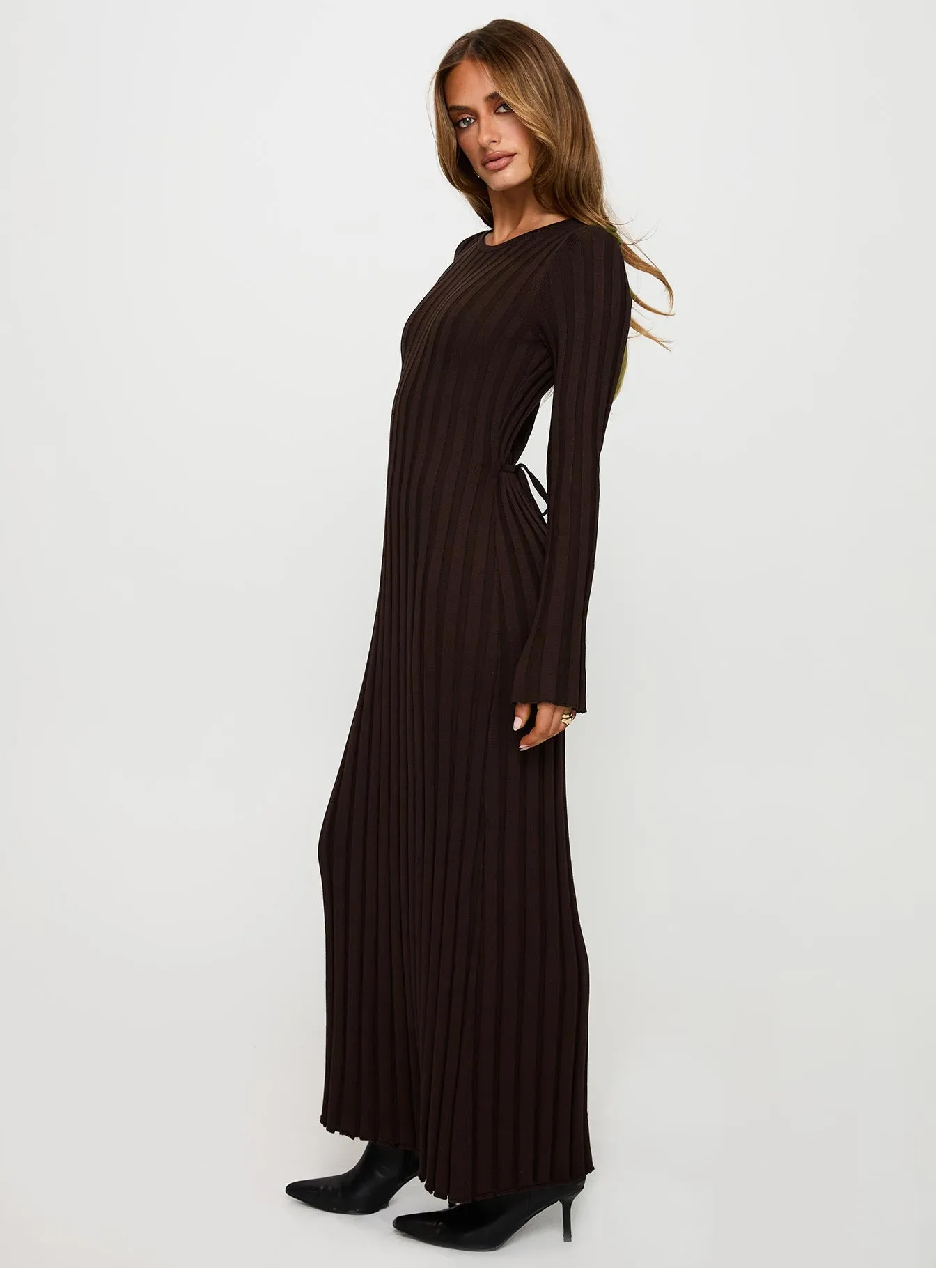 Vespa Long Sleeve Maxi Dress Brown Breeze Path