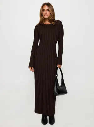 Its elegant silhouette adds a touch of sophistication to your everyday look Vespa Long Sleeve Maxi Dress Brown