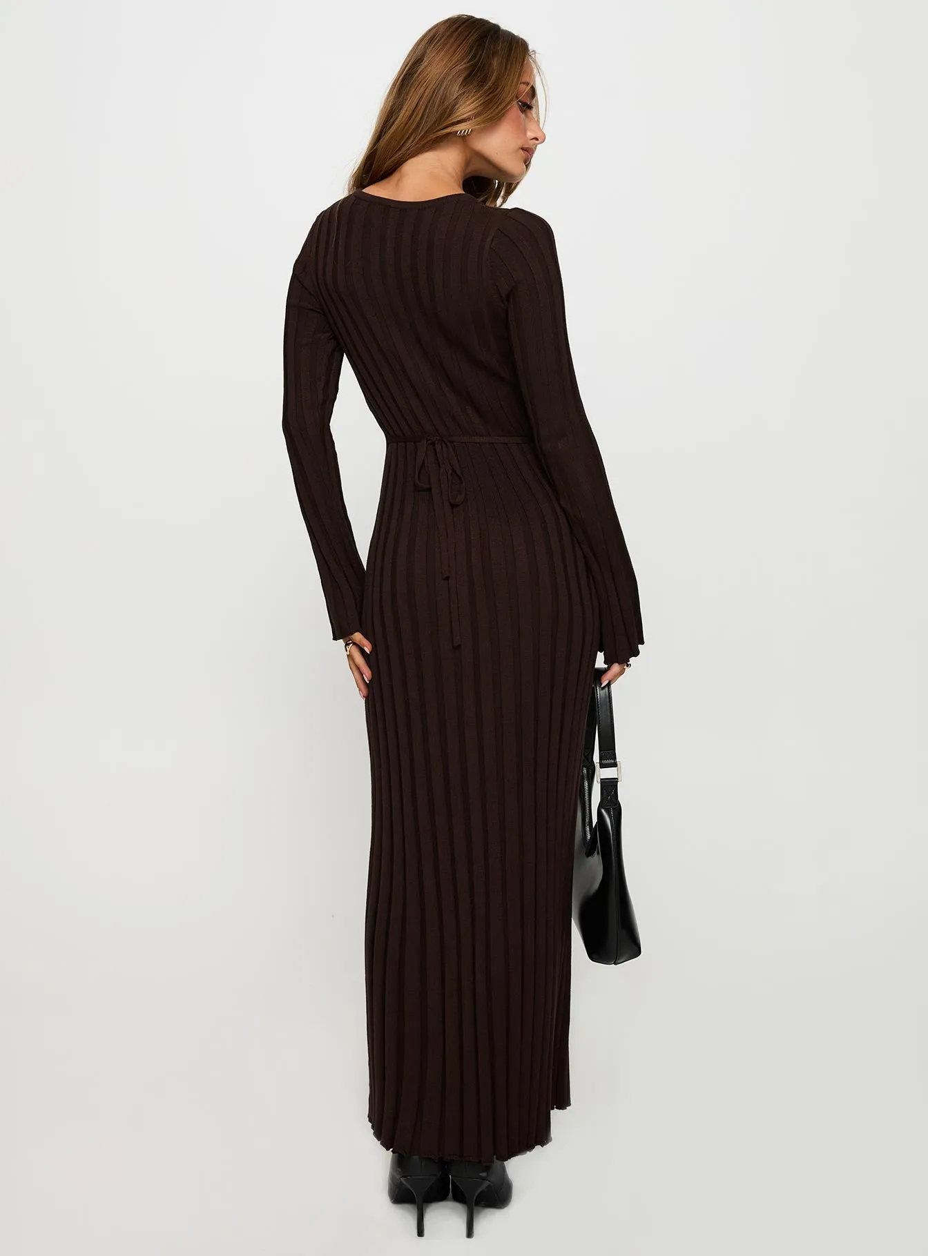 Vespa Long Sleeve Maxi Dress Brown Suede Touch Starlight Sky