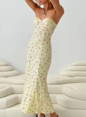 Garnet Glow Relaxed fit summer gown Demayne Floral Maxi Dress Cream / Pink