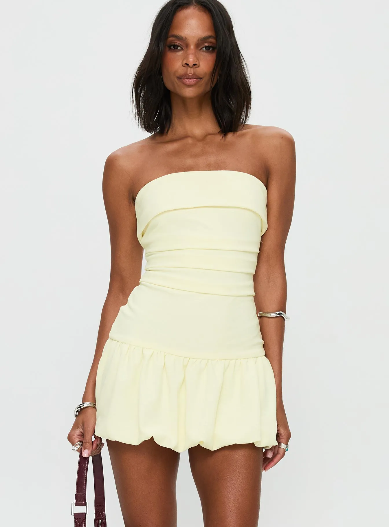 Mousse Strapless Mini Dress Lemon Smooth Elastic