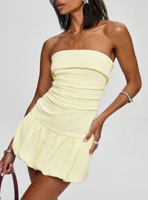 Mousse Strapless Mini Dress Lemon High Thread Count Cotton