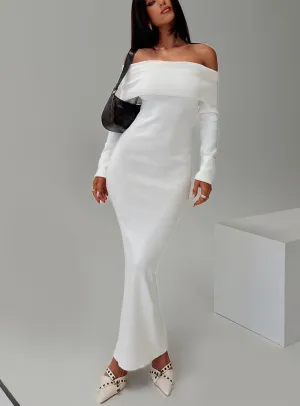 Celestara Off The Shoulder Maxi Dress White With its simple silhouette this maxi dress offers a flattering look for all body types Twill Smooth