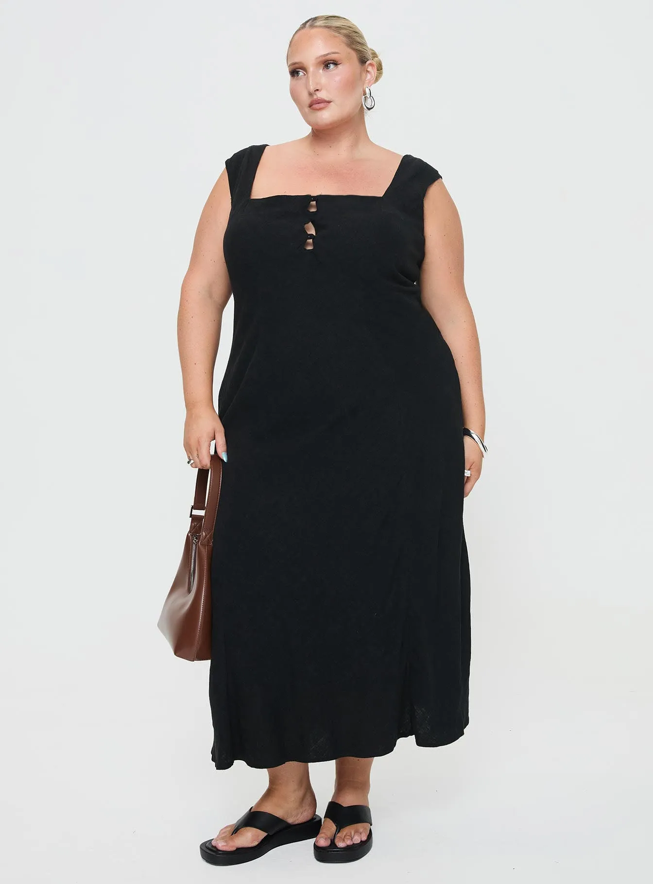 Chosen Girl Linen Blend Maxi Dress Black Curve Orange Heat