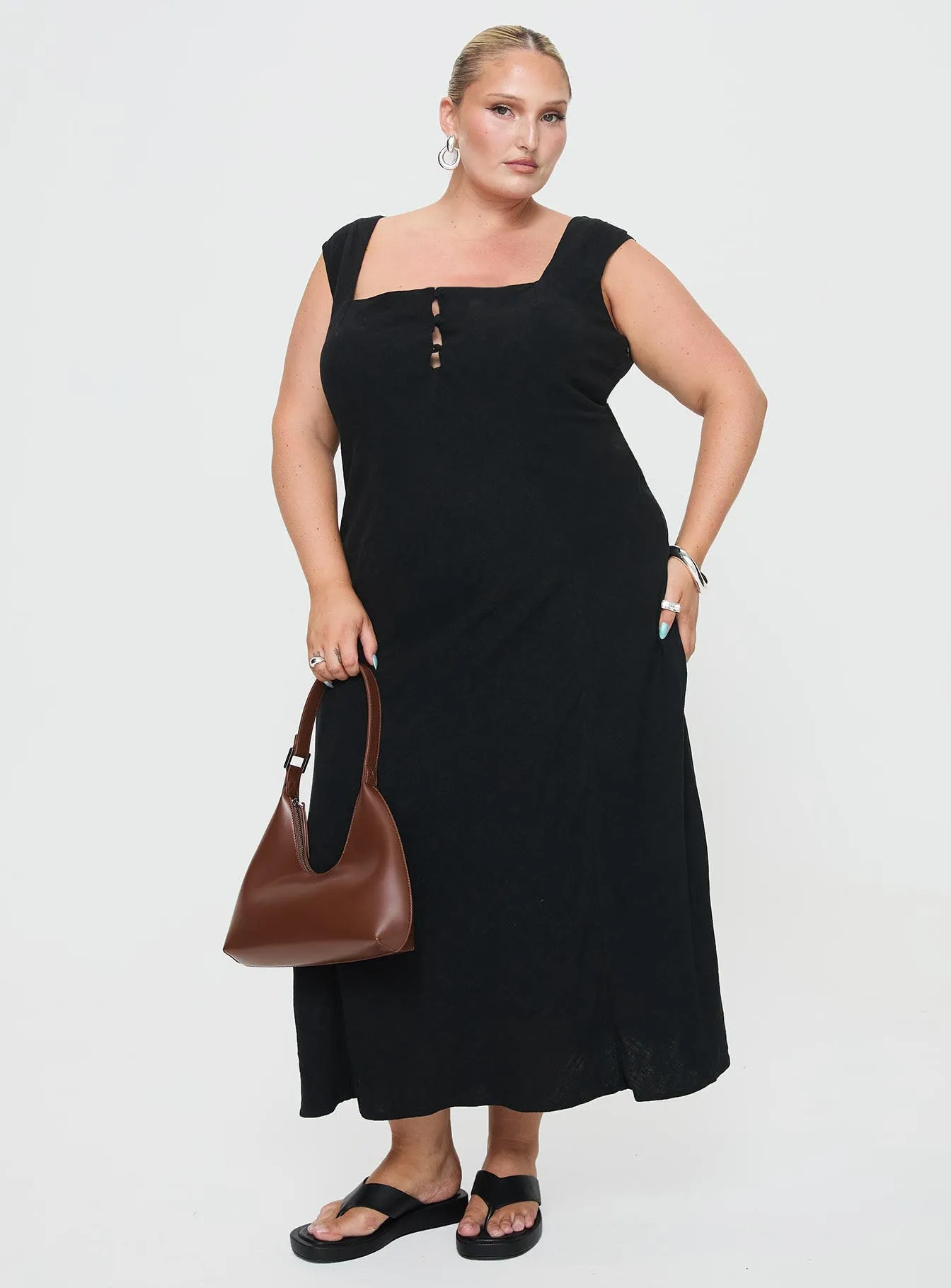 Chosen Girl Linen Blend Maxi Dress Black Curve Elegant maxi dress for wedding