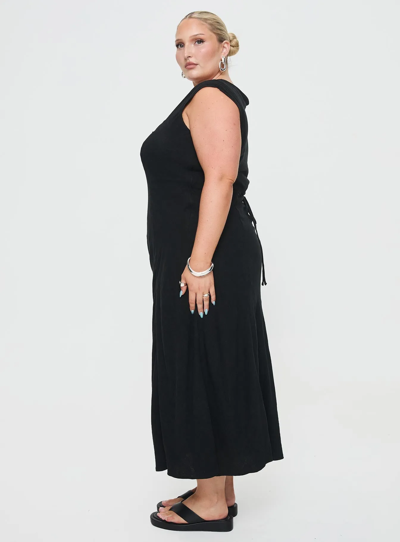 Chosen Girl Linen Blend Maxi Dress Black Curve Cotton Glow Linen Drapes