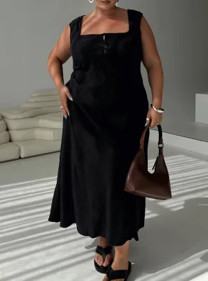 Golden Sand Chosen Girl Linen Blend Maxi Dress Black Curve