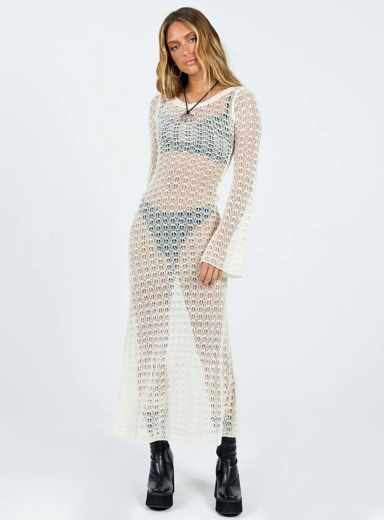 Margarida Crochet Maxi Dress Beige Skin Hug