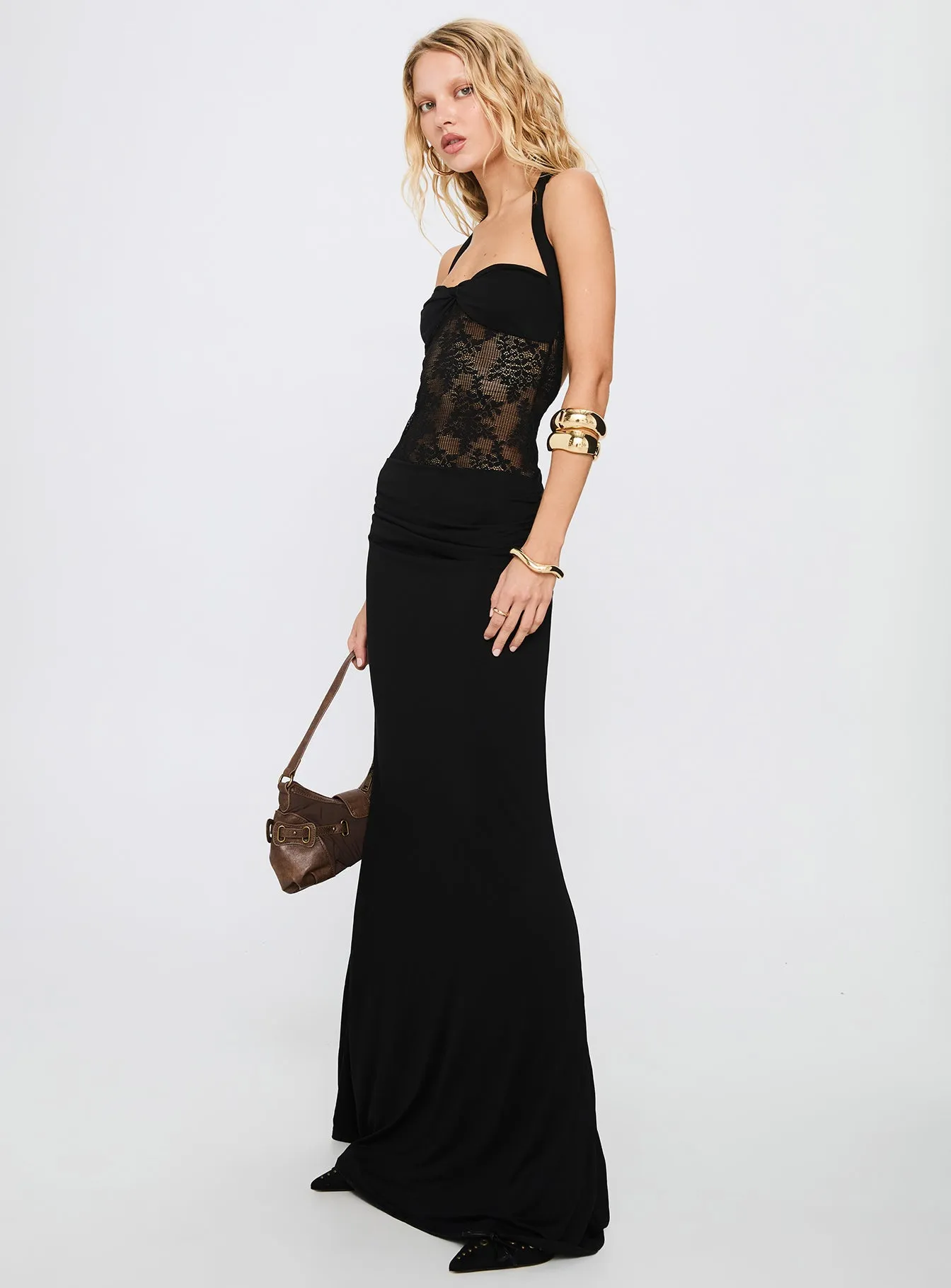 Adalyne Lace Halter Maxi Dress Black Ruby Shine This dress offers a comfortable and elegant fit that works for both casual and formal events