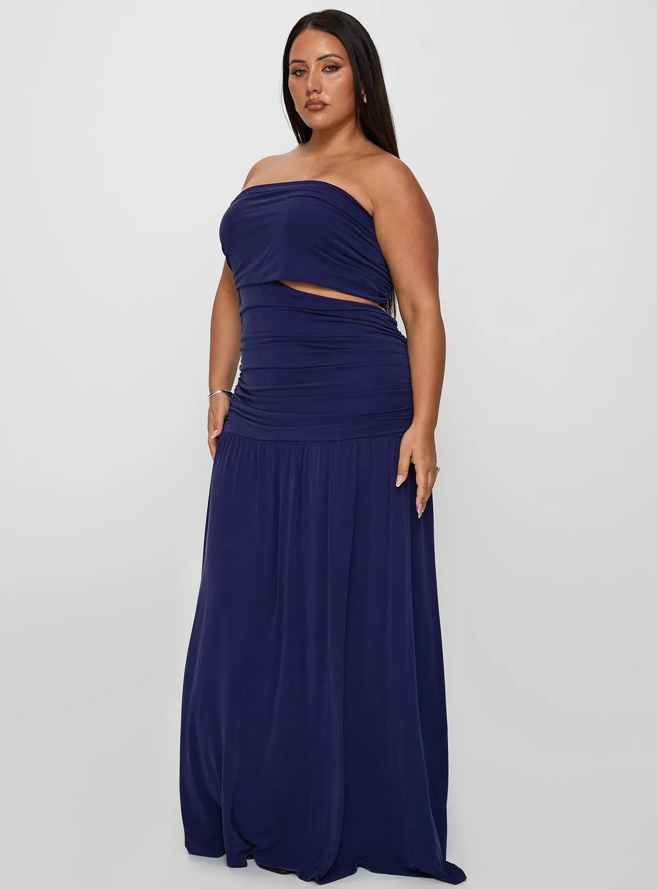 Shell Beach Grandeur Strapless Maxi Dress Navy Curve