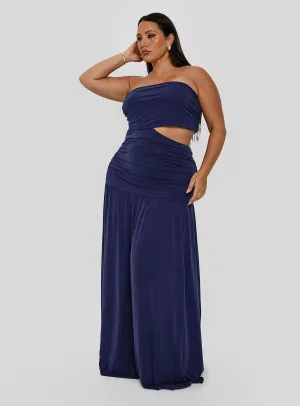 Moon Beam Poplin Glow Grandeur Strapless Maxi Dress Navy Curve