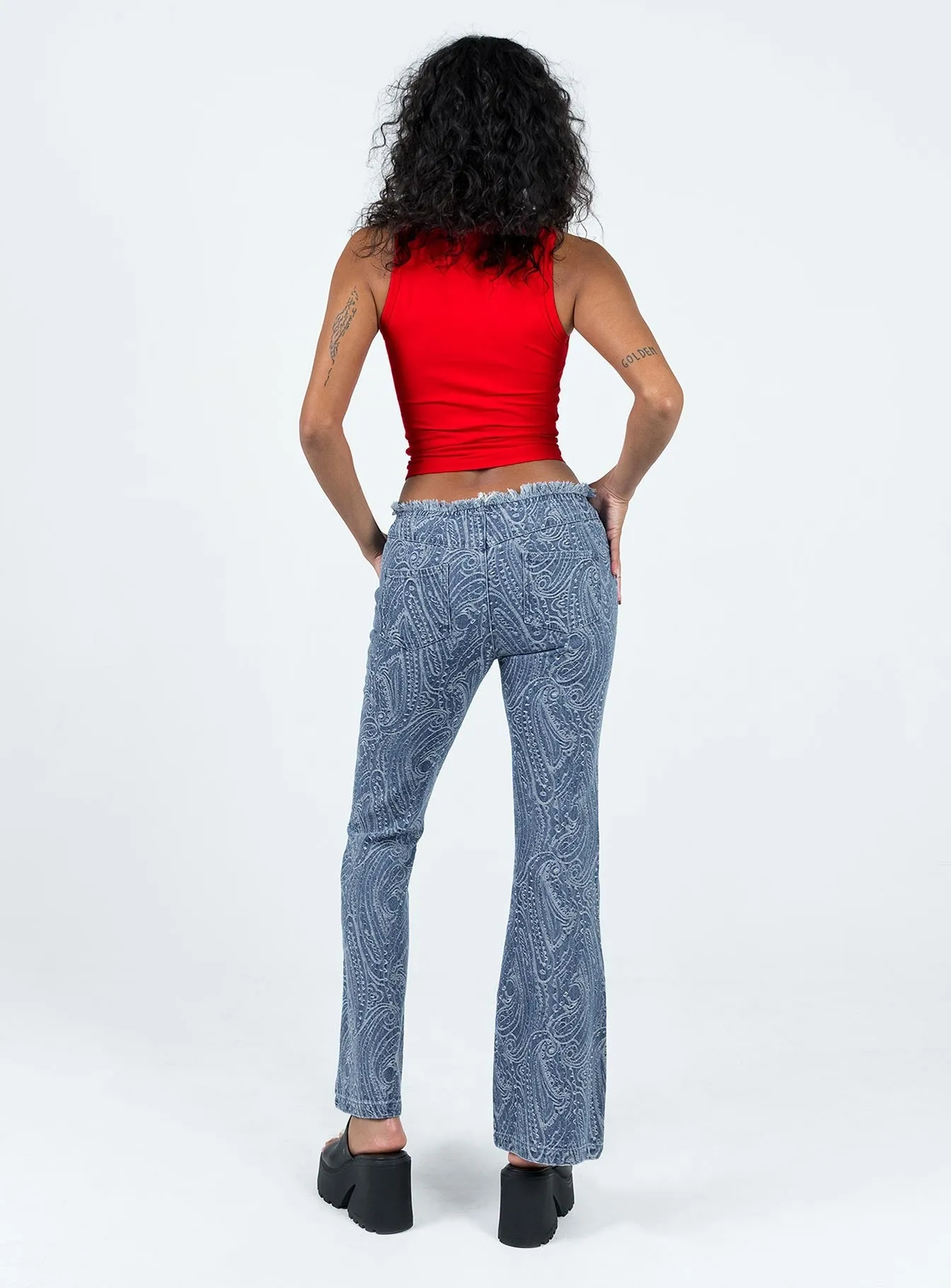 Loweana Low Rise Jacquard Flare Jean Blue Denim Low Impact Manufacturing Simple Touch