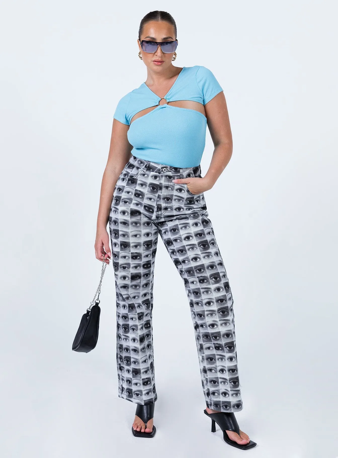 Lazarus Ring Detail Bodysuit Blue Urban Date Office Street