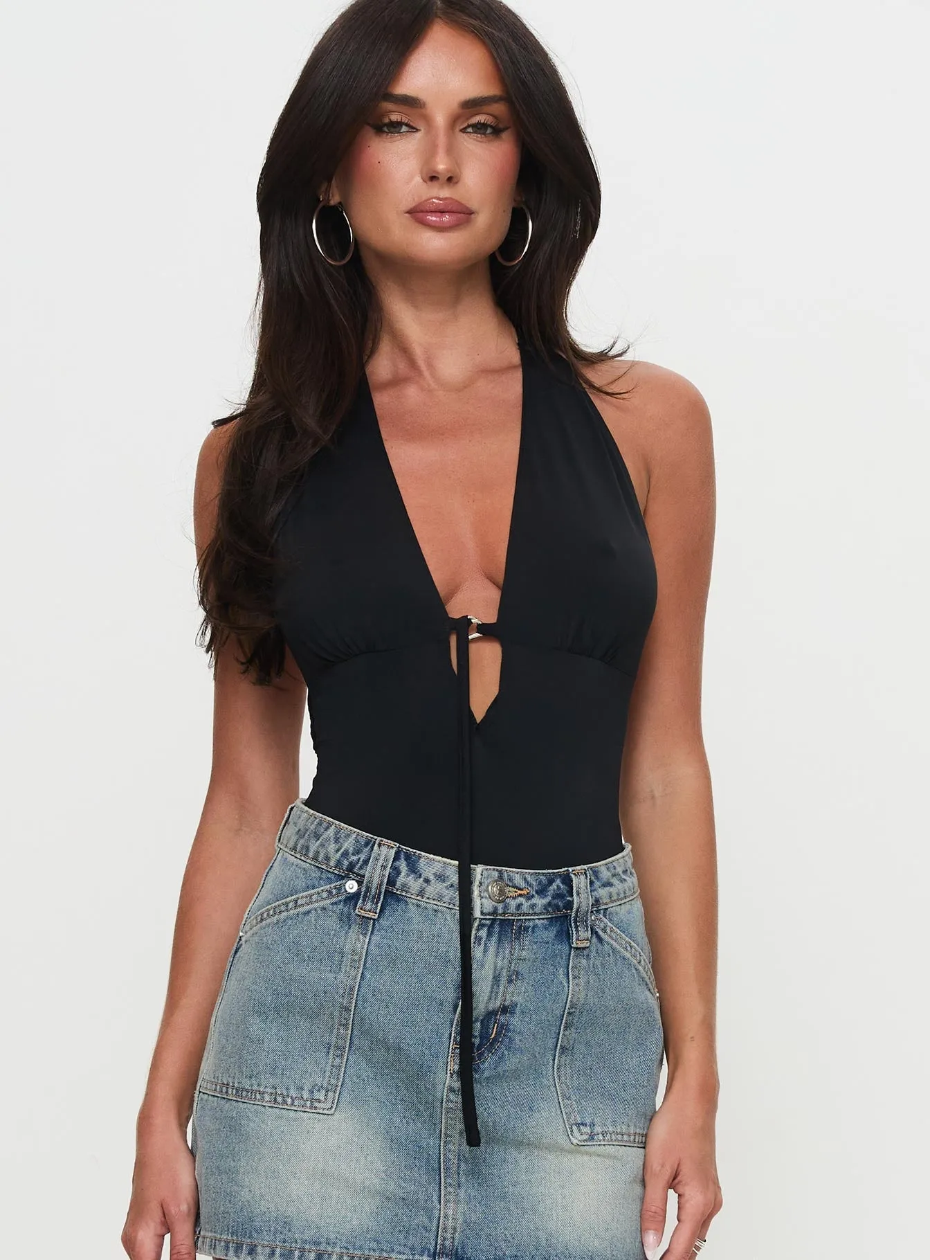 Stretch Event Smart Vintage Two Summers Plunge Neck Bodysuit Black