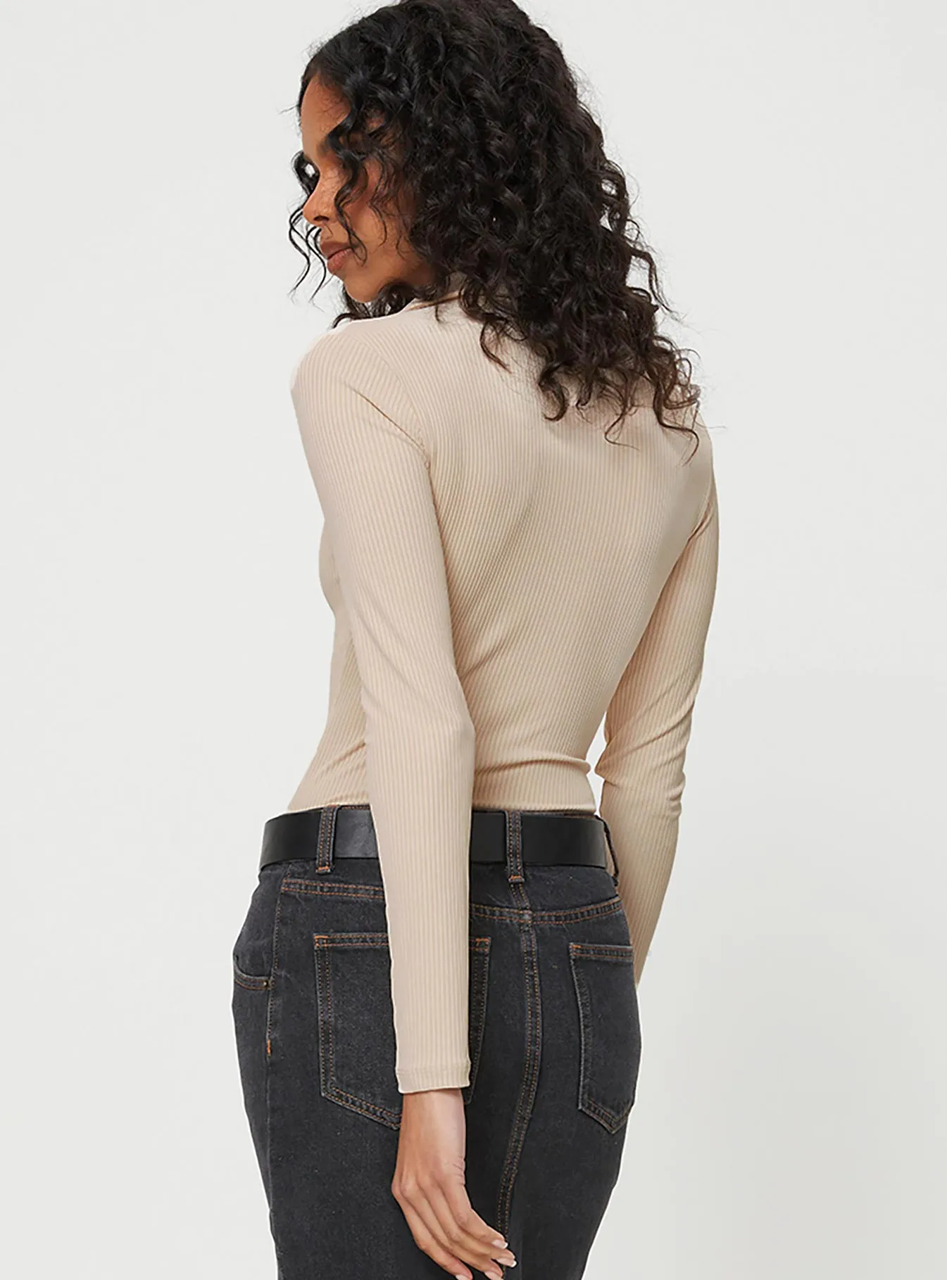 Vellon Long Sleeve Bodysuit Beige Sharp Neutral Elegant Casual