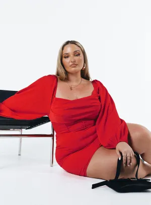 Lillie Long Sleeve Mini Dress Red Curve Simple Chic