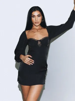 Hidden Pocket Design Teyana Mini Dress Black