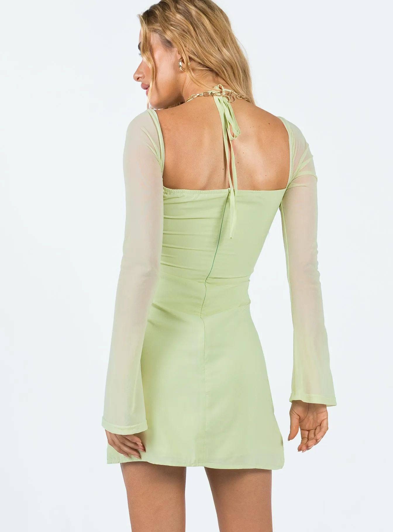 Dyer Sheer Sleeve Mini Dress Sage All Occasion Wear