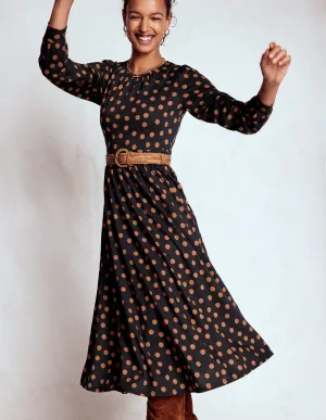 Alexandra Jersey Midi Dress-Black, Tortoise Shell Dot Shell Path Cozy Elegance