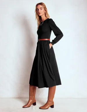 Casual Style Alexandra Jersey Midi Dress-Black