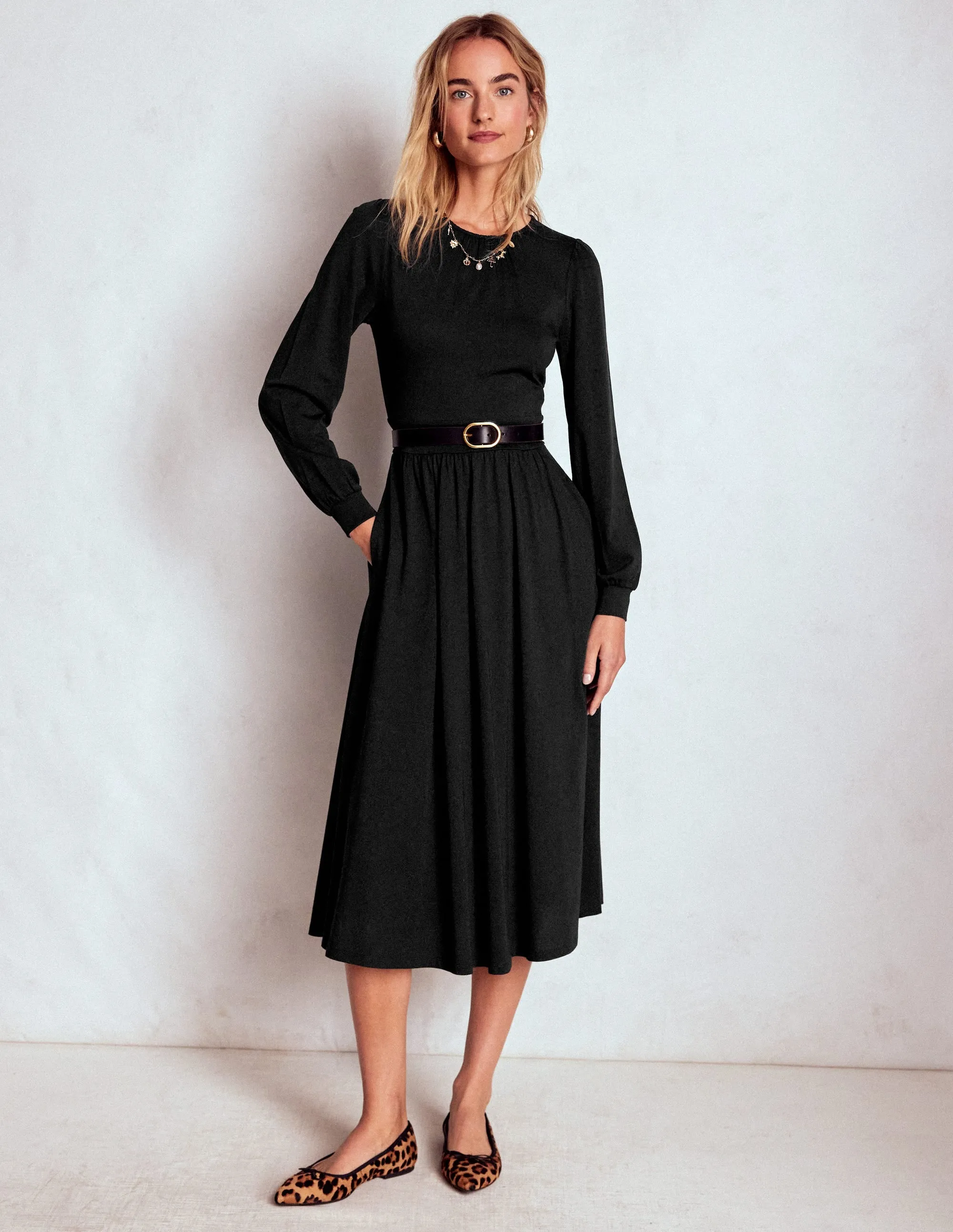 Polished Ease Alexandra Jersey Midi Dress-Black