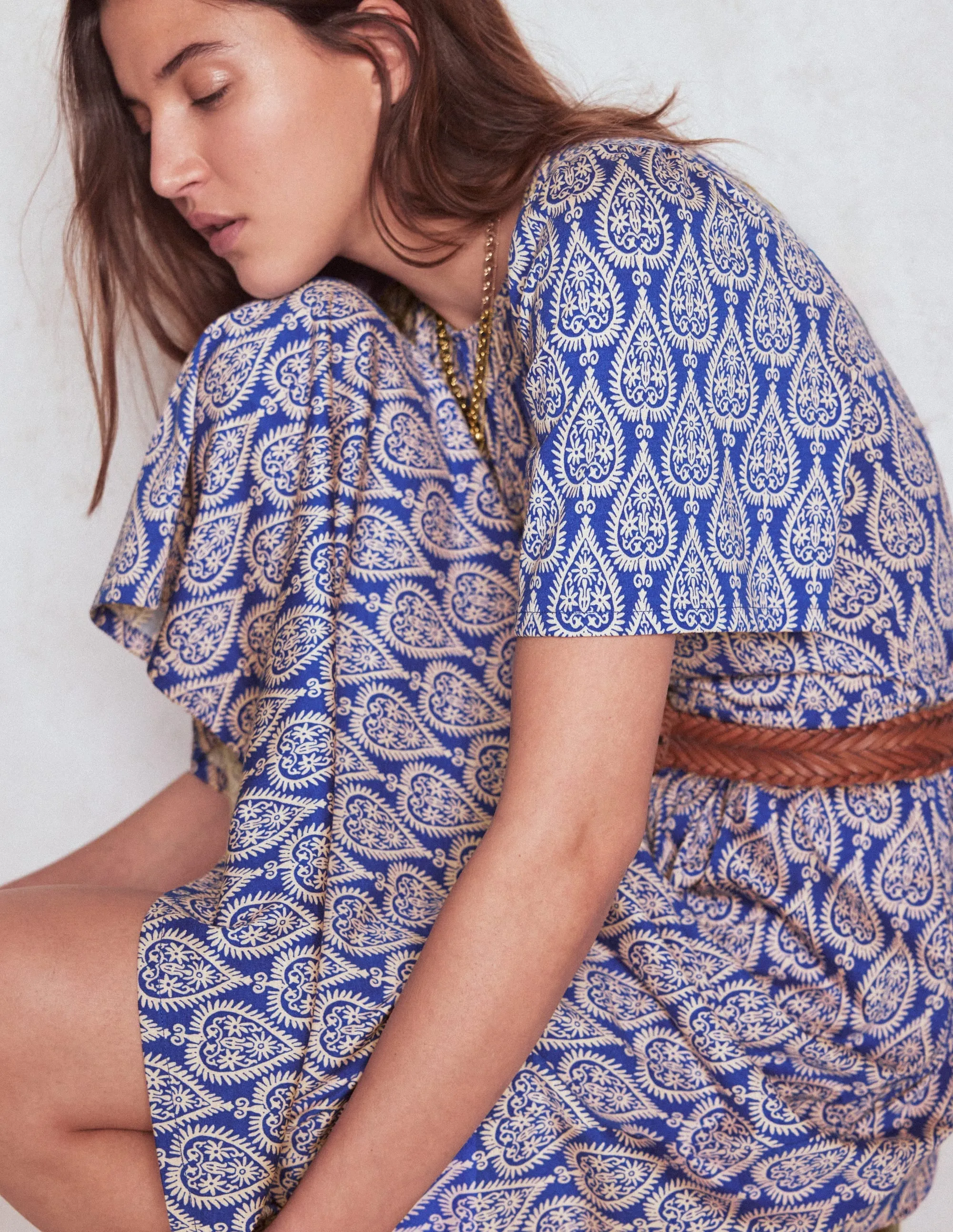 Relaxed Design Body Loving Louisa Jersey Midi Dress-Bright Blue, Ornate Geo