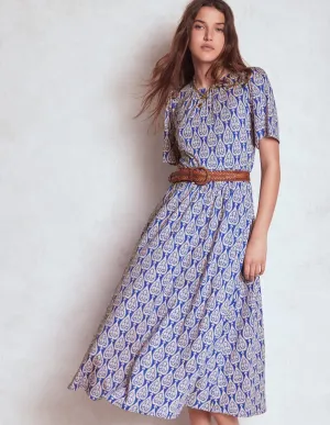 Easy Style Smart Wardrobe Louisa Jersey Midi Dress-Bright Blue, Ornate Geo