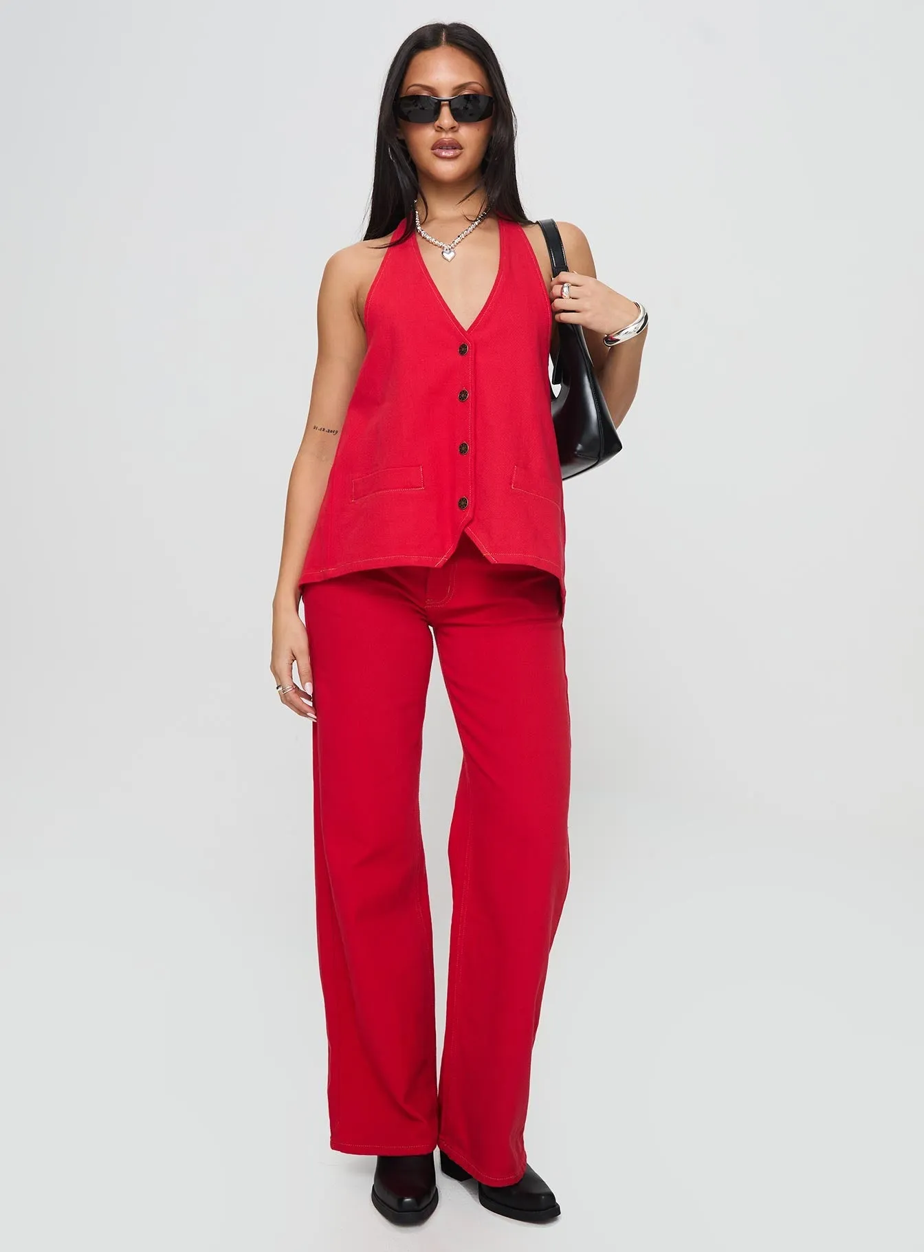 Premium Denim Non Toxic Textile Certified Top Model Jeans Red