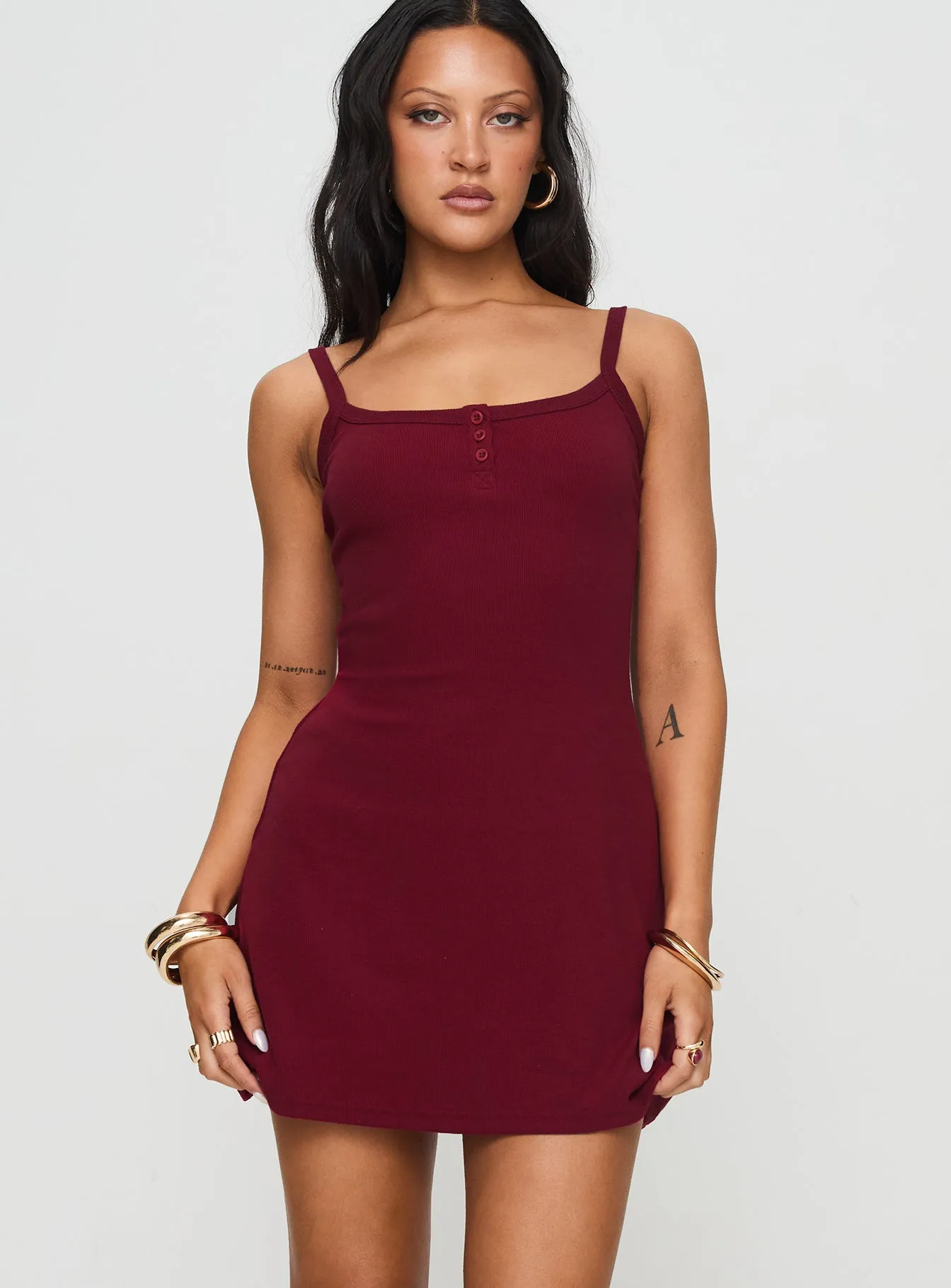 Baseline Rib Mini Dress Red Tie Back Closure System Wrinkle Free Fabric