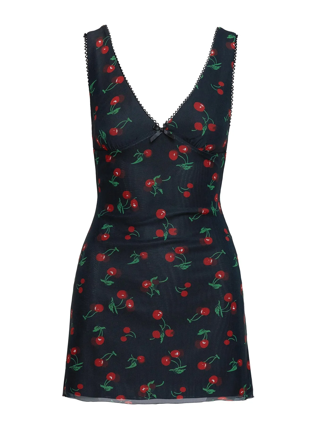 Rosaria Mini Dress Black / Cherries Model Off Flattering wear