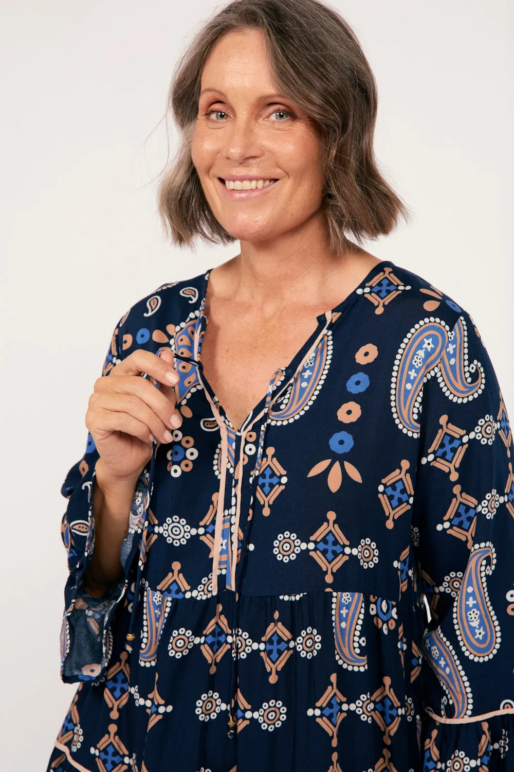 Scout Tiered Dress in Navy Filigree ButterySoftTexture