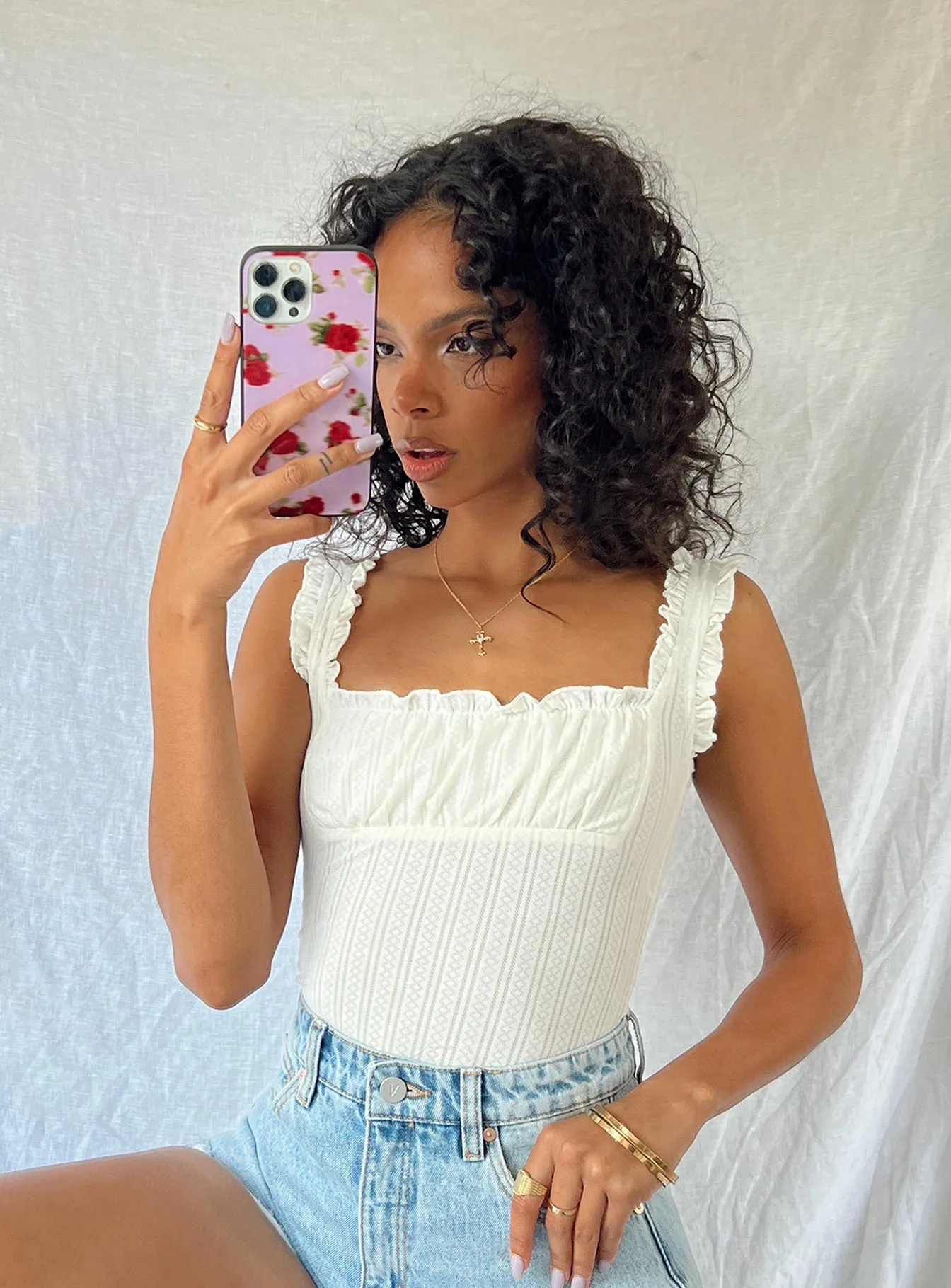 Farrand Pointelle Bodysuit Ivory Outdoor Sharp Loose Guest