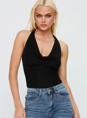Retro Dance Loose Fancy Raw Talent Cowl Neck Bodysuit Black