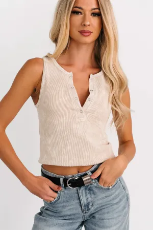 Chill Intentions Ribbed Washed Zenana Henley Tank (Beige) communication
