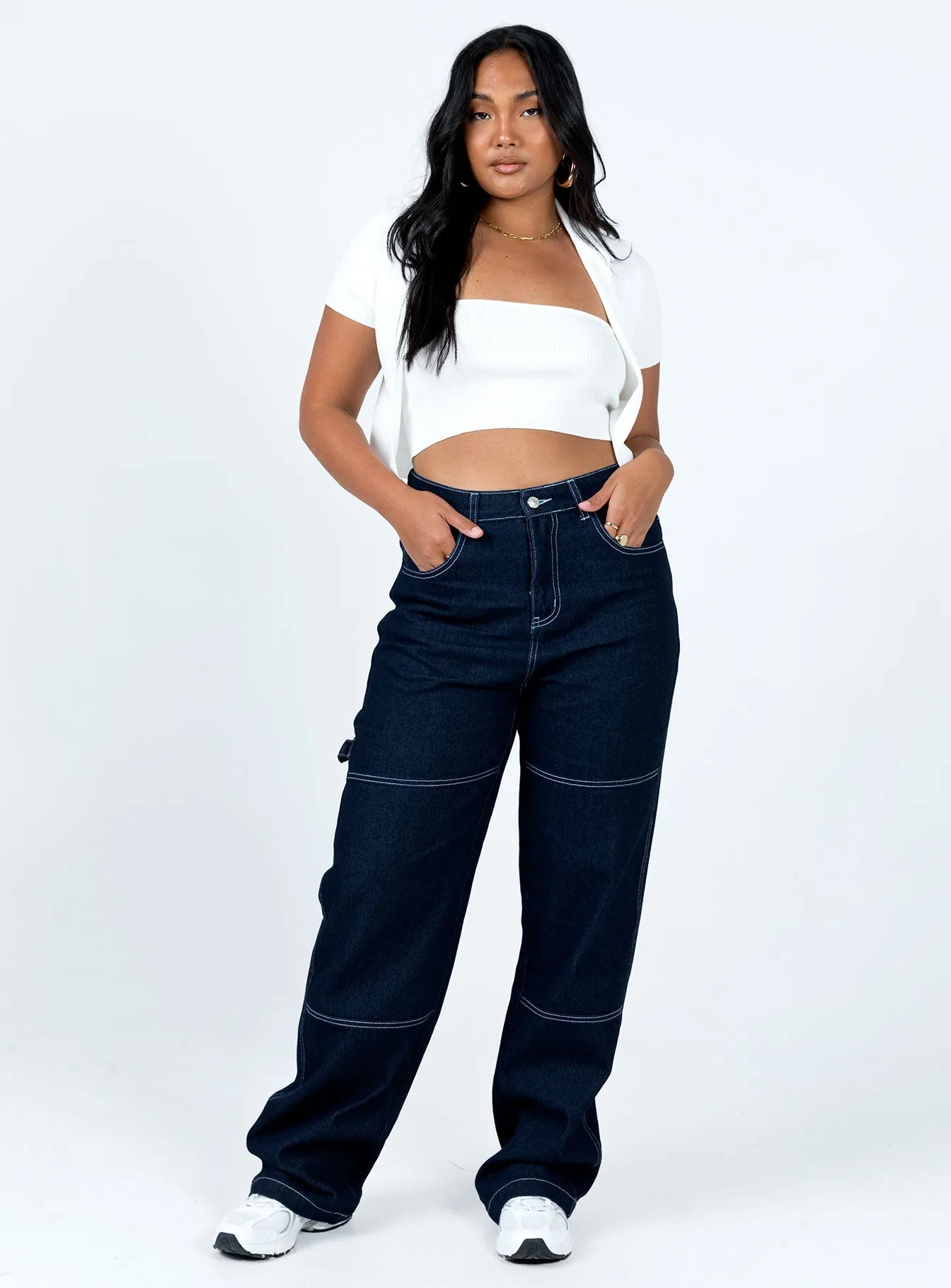 Button Fly Closure Copeland Jeans Dark Wash Denim