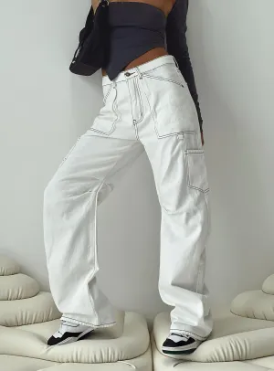 Urban Explorer Evening Stroll Casual Friday Miami Vice Mid Rise Straight Leg Cargo Pants White