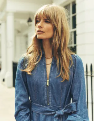 Adelaide Zip Denim Midi Dress-Mid Vintage Denim Art Space Relaxed fit knee-length piece