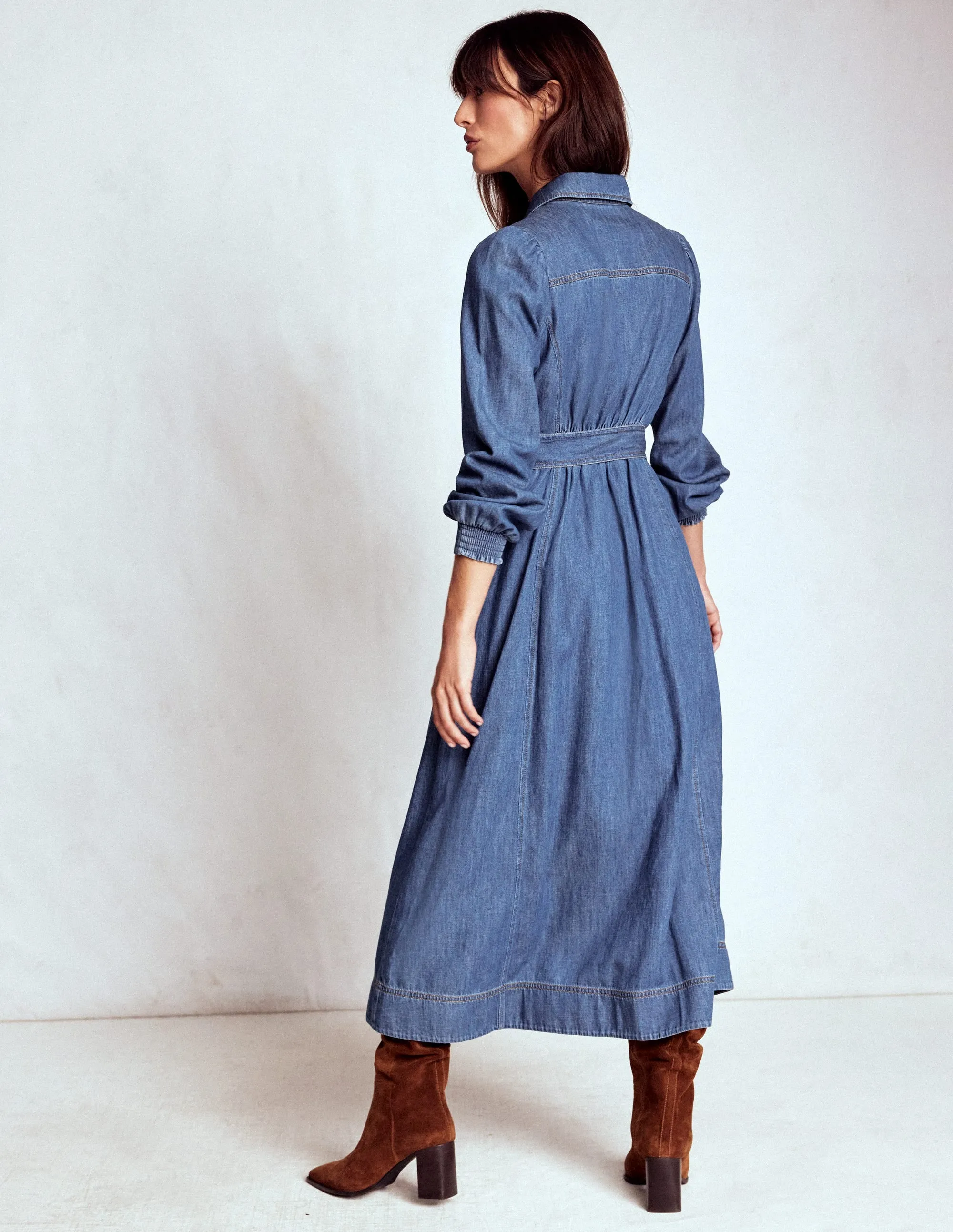 Adelaide Zip Denim Midi Dress-Mid Vintage Denim Sophisticated mid-calf gown