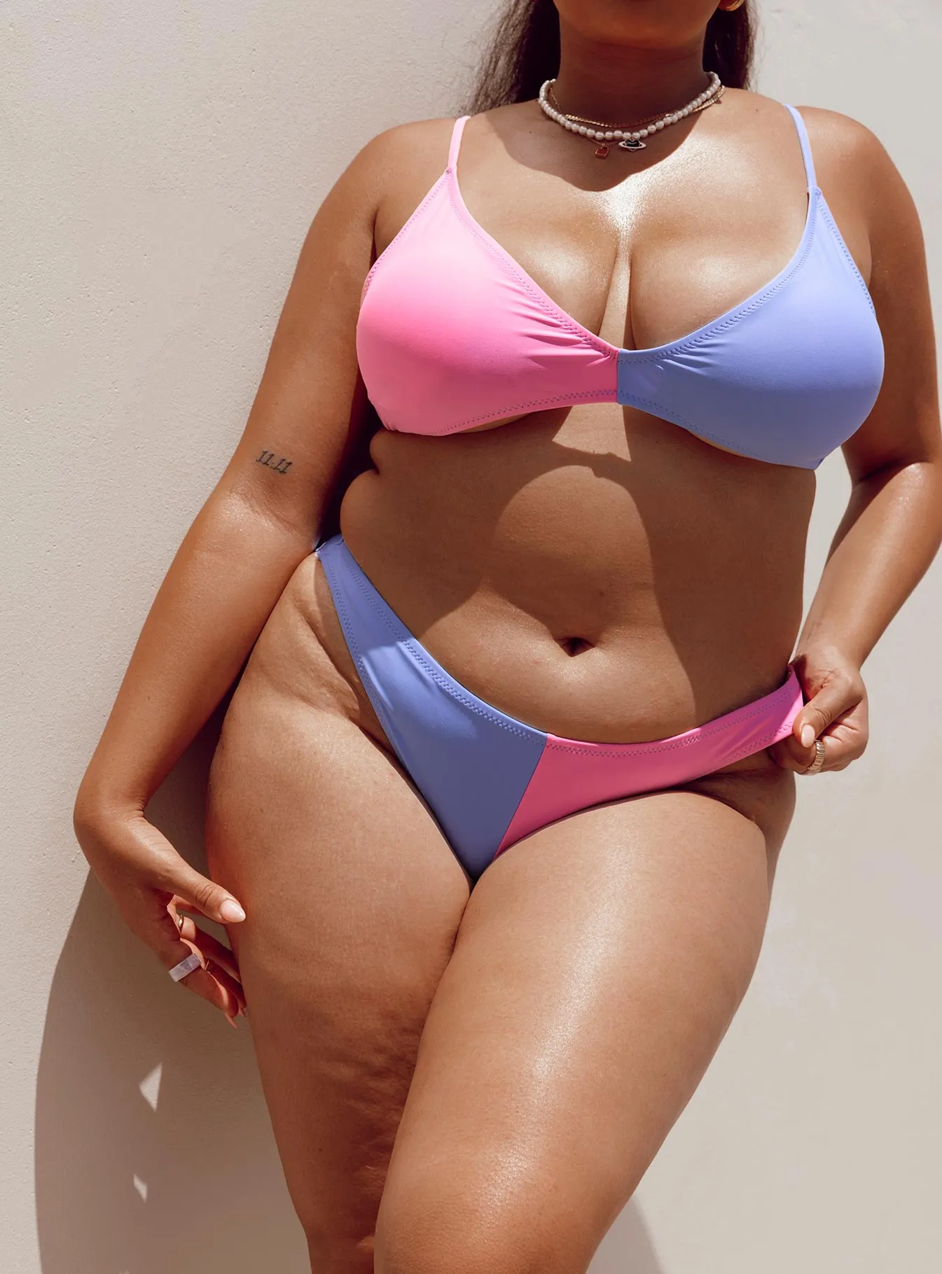 Rachel Bikini Bottoms Blue/Pink Curve Full Coverage Bottom Adjustable Side Ties