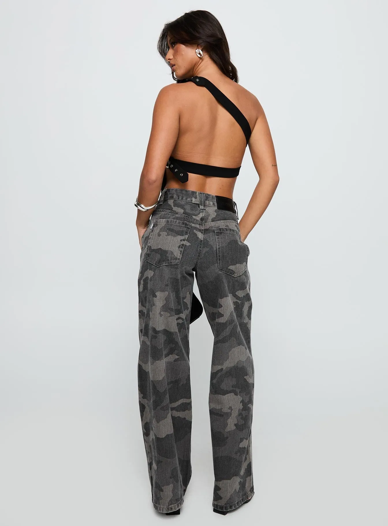 Minimal Fit Big Talk Baggy Jeans Grey Washed Camo