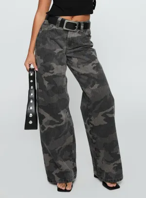 Big Talk Baggy Jeans Grey Washed Camo Straight Cut Fashion Piece