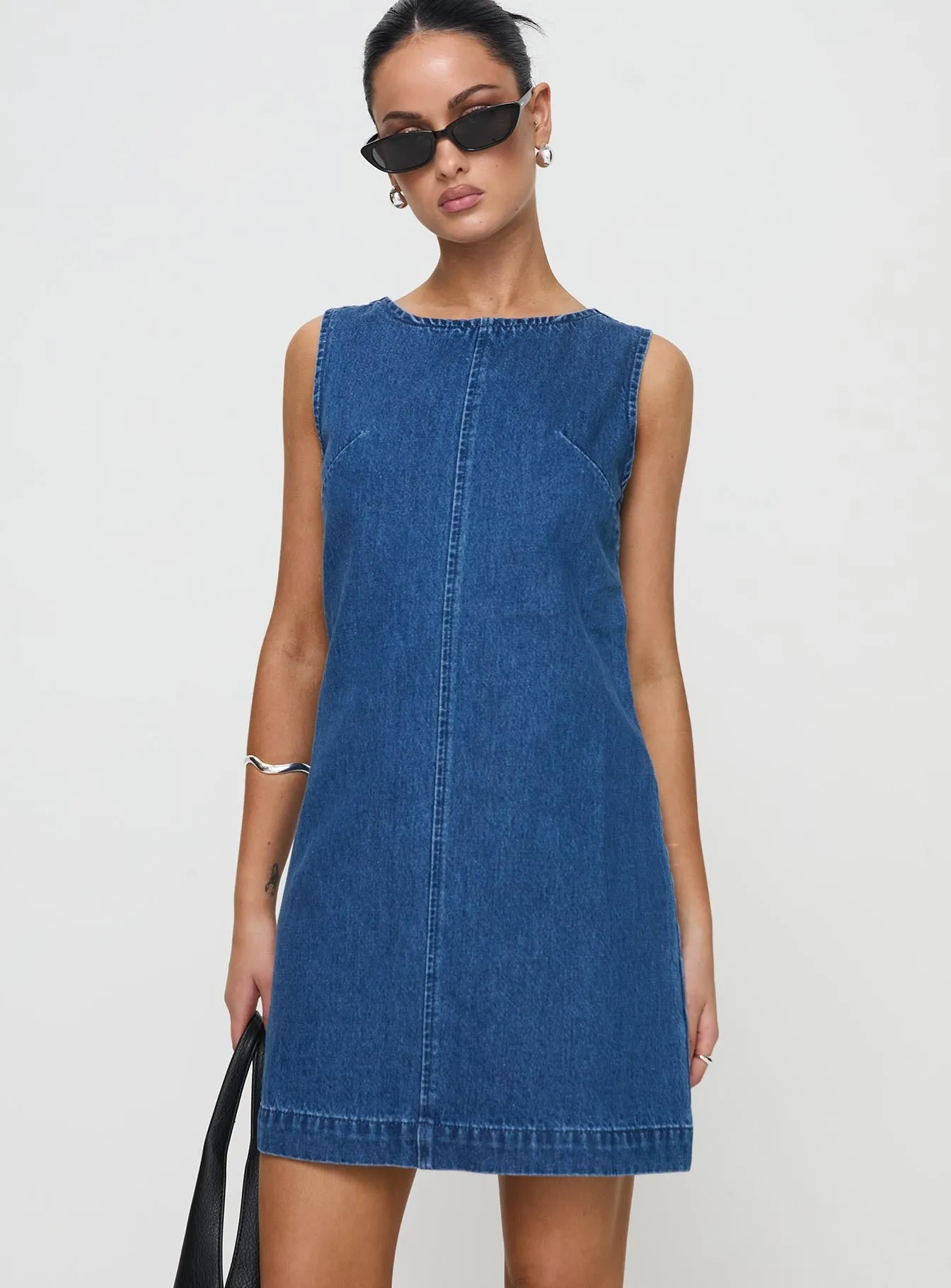 Knit Blend Fabric Hot Beat Corteze Denim Mini Dress Blue