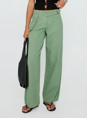 Mercadi Mid Rise Straight Leg Cargo Jeans Green Weekend Style Smooth