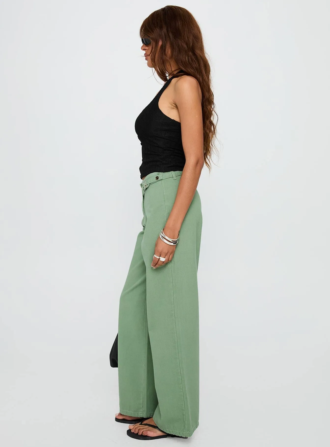Mercadi Mid Rise Straight Leg Cargo Jeans Green Zip Fly Closure